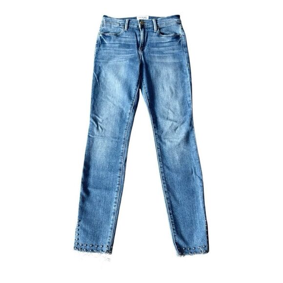 Frame Denim Le High Skinny Jeans Size 26 LHSKRSS793 Hazelwood Studded Ankle Fray - Picture 6 of 14